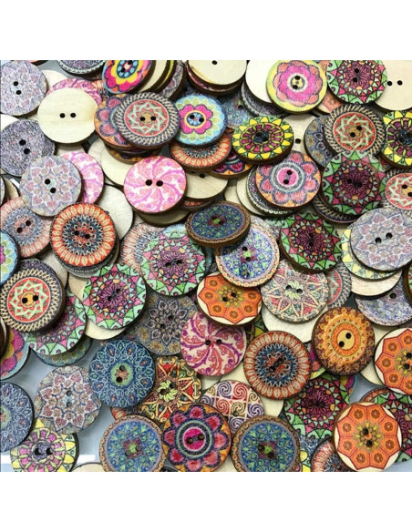 200 Botones de Madera Vintage Haawooky 20mm Multicolor
