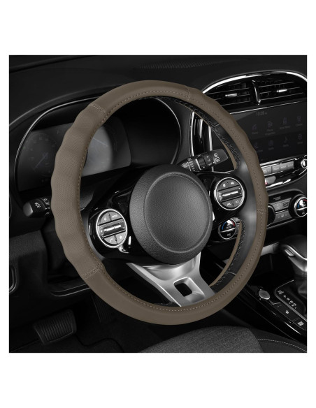 Cubierta de Volante de Cuero Beige Motor Trend SW-810 Universal