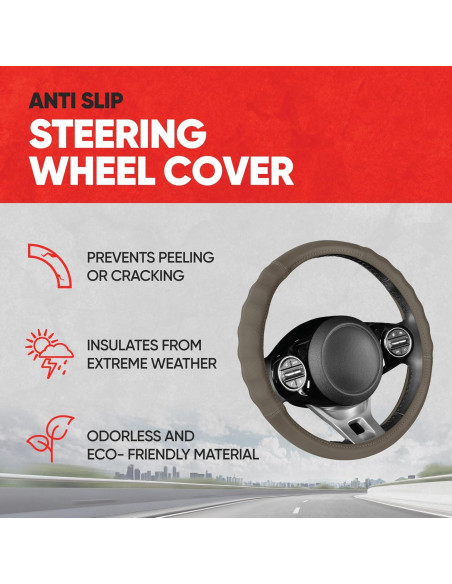 Cubierta de Volante de Cuero Beige Motor Trend SW-810 Universal