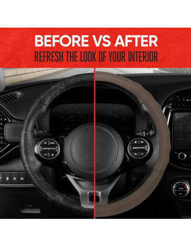 Cubierta de Volante de Cuero Beige Motor Trend SW-810 Universal