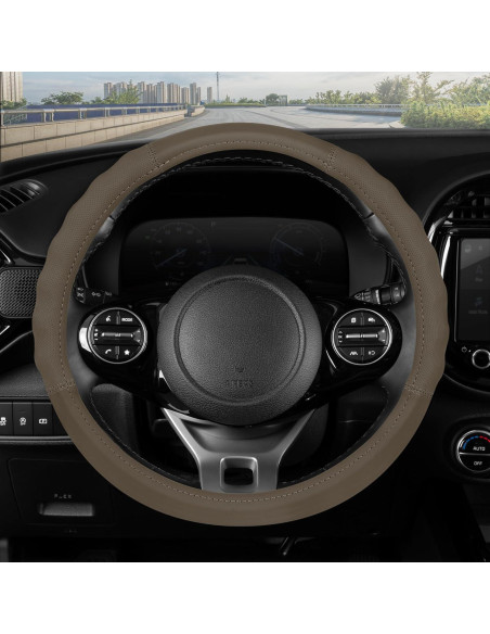 Cubierta de Volante de Cuero Beige Motor Trend SW-810 Universal