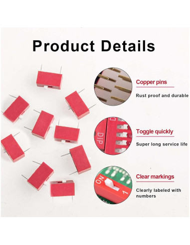 20 Interruptores DIP Deslizantes Juasky 1 Pin 2.54mm On Off