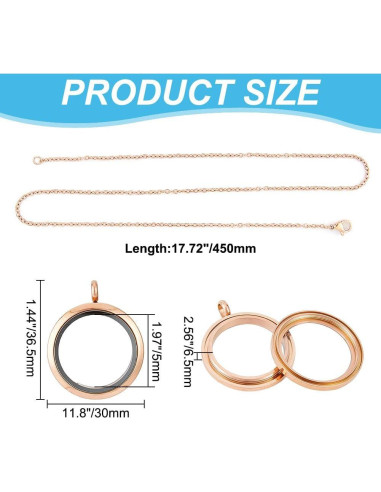 4 Colgantes de Foto Locket Oro Rosa DELORIGIN con Cadena 45 cm