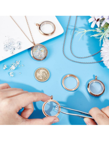 4 Colgantes de Foto Locket Oro Rosa DELORIGIN con Cadena 45 cm