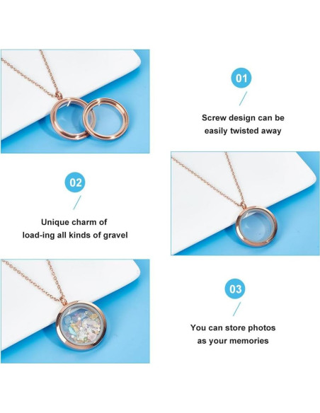 4 Colgantes de Foto Locket Oro Rosa DELORIGIN con Cadena 45 cm