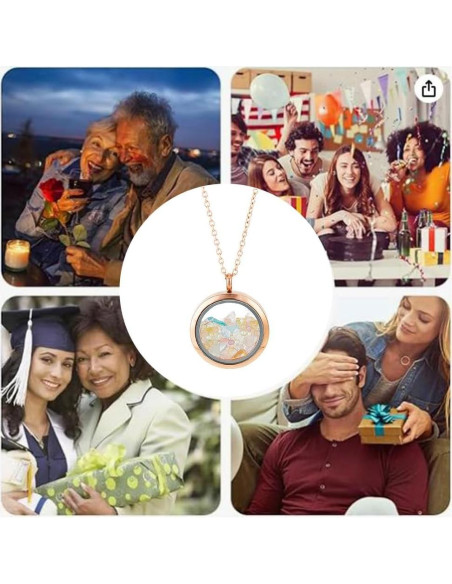 4 Colgantes de Foto Locket Oro Rosa DELORIGIN con Cadena 45 cm