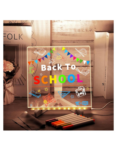 Tablero de Notas LED MOUNTCLIM 20.32x20.32 cm con 12 Marcadores