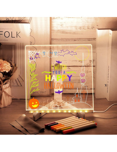 Tablero de Notas LED MOUNTCLIM 20.32x20.32 cm con 12 Marcadores