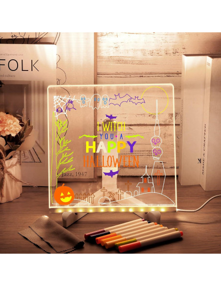 Tablero de Notas LED MOUNTCLIM 20.32x20.32 cm con 12 Marcadores