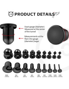 Kit de Estiramiento de Orejas 9 Pares Acero Inoxidable 14G-00G 2