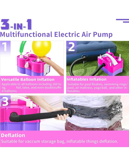 Bomba de aire eléctrica Biapian 3 en 1 para globos y inflables