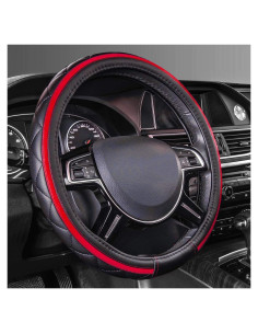 Cubierta de Volante de Cuero CAR PASS Negro y Rojo 37-38 cm
