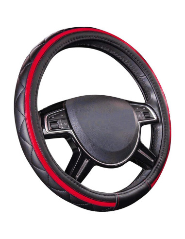 Cubierta de Volante de Cuero CAR PASS Negro y Rojo 37-38 cm