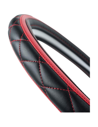 Cubierta de Volante de Cuero CAR PASS Negro y Rojo 37-38 cm