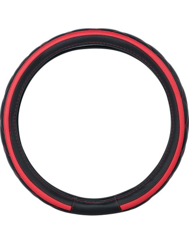 Cubierta de Volante de Cuero CAR PASS Negro y Rojo 37-38 cm