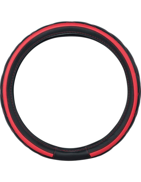 Cubierta de Volante de Cuero CAR PASS Negro y Rojo 37-38 cm