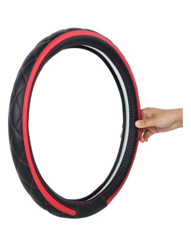 Cubierta de Volante de Cuero CAR PASS Negro y Rojo 37-38 cm