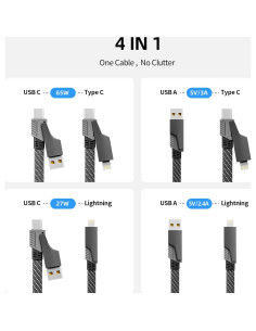 Cable de Carga Rápida 4 en 1 IDISON 1.22m USB-C Lightning 2