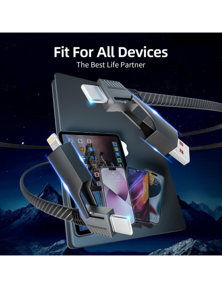 Cable de Carga Rápida 4 en 1 IDISON 1.22m USB-C Lightning