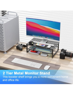 Soporte Elevador de Monitor Metal 2 Niveles Gianotter Negro 2