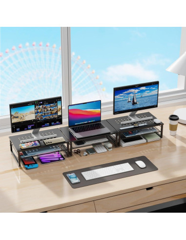 Soporte Elevador de Monitor Metal 2 Niveles Gianotter Negro