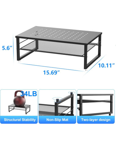 Soporte Elevador de Monitor Metal 2 Niveles Gianotter Negro