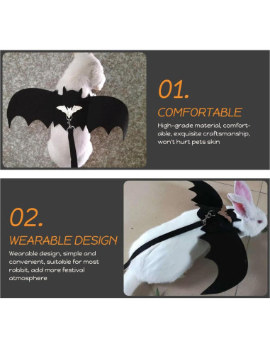 Arnés de Halloween para Conejos Ipetboom con Alas y Correa