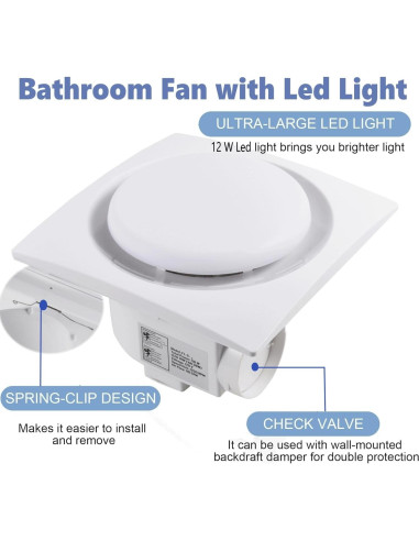 Ventilador Extractor de Baño MEOZRI 20.32cm Luz LED 42W