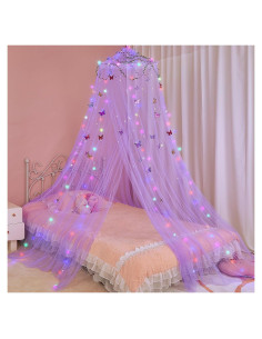 Dosel de Cama para Niñas FIOBEE con Luces LED y Mosquitera