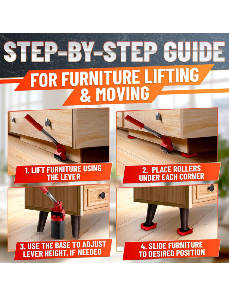 Elevador de Muebles Lagarto RED - Carga 299 kg, Ruedas 360