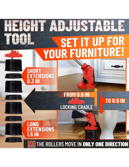 Elevador de Muebles Lagarto RED - Carga 299 kg, Ruedas 360