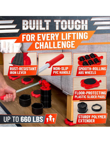 Elevador de Muebles Lagarto RED - Carga 299 kg, Ruedas 360