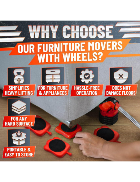 Elevador de Muebles Lagarto RED - Carga 299 kg, Ruedas 360