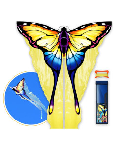 Cometa Mariposa de Tul Amarilla SGftre 140x71cm Fácil de Volar