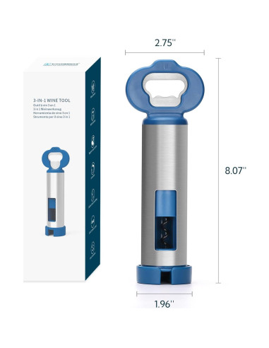 KITCHENDAO Abrebotellas 3 en 1 con Sacacorchos y Cortador
