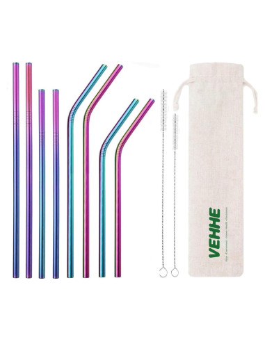 Pajitas Reutilizables VEHHE Acero Inoxidable 21.6 y 26.7 cm