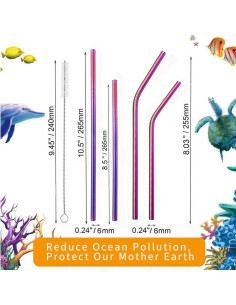 Pajitas Reutilizables VEHHE Acero Inoxidable 21.6 y 26.7 cm 2