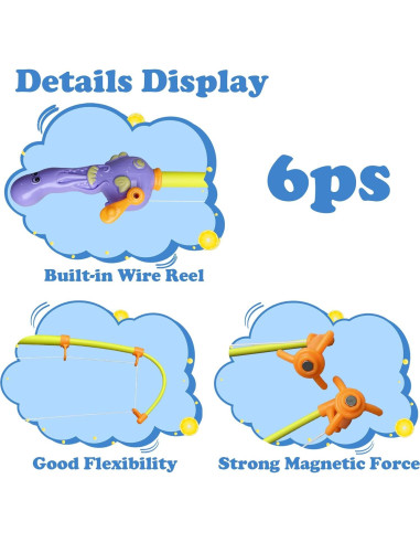 3 Cañas de Pesca Magnéticas Cleanla para Niños - Juguete de Baño
