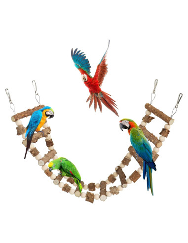 Juguete Puente Escalera para Aves Dnoifne 65 cm Madera Natural