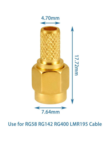 10 Conectores SMA Macho Crimp POBADY para RG58 RG400 50 Ohm