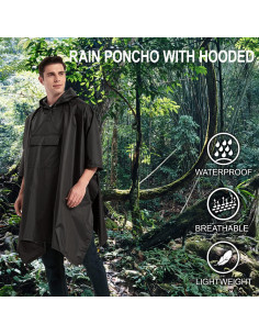 Poncho de Lluvia Impermeable Unisex con Capucha y Bolsillo 2