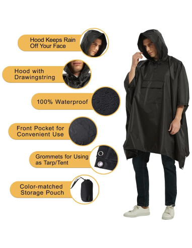Poncho de Lluvia Impermeable Unisex con Capucha y Bolsillo