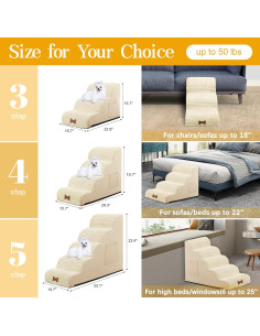 Escaleras para Perros POCBLUE 3 Escalones Beige Antideslizante 2