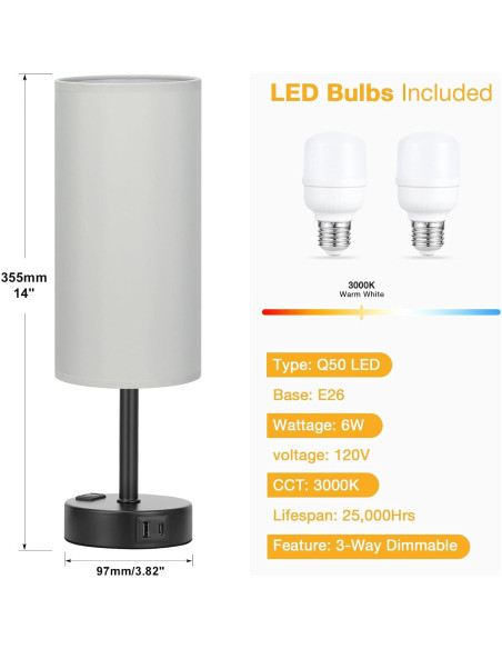 Juego de Lámparas de Mesa Tono Gris PartageiZ Set de 2