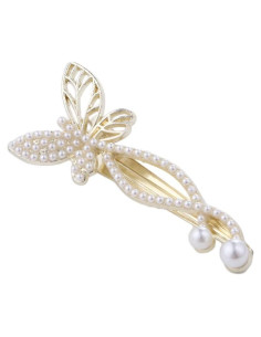 Clip para el cabello dorado Jinshining con perlas y strass