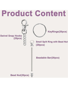 20 Llaveros con Cuentas Personalizables Gris Claro 2