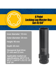 Kit de Llaves de Bloqueo de Ruedas MABLEVI 8 Piezas 20.6-22.2 mm 2