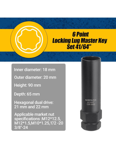 Kit de Llaves de Bloqueo de Ruedas MABLEVI 8 Piezas 20.6-22.2 mm