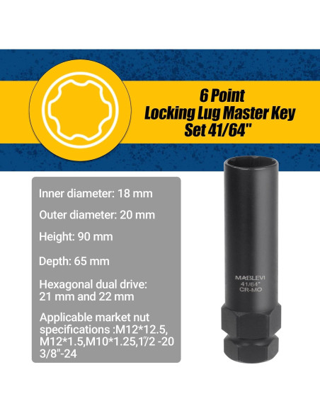 Kit de Llaves de Bloqueo de Ruedas MABLEVI 8 Piezas 20.6-22.2 mm