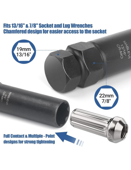 Kit de Llaves de Bloqueo de Ruedas MABLEVI 8 Piezas 20.6-22.2 mm